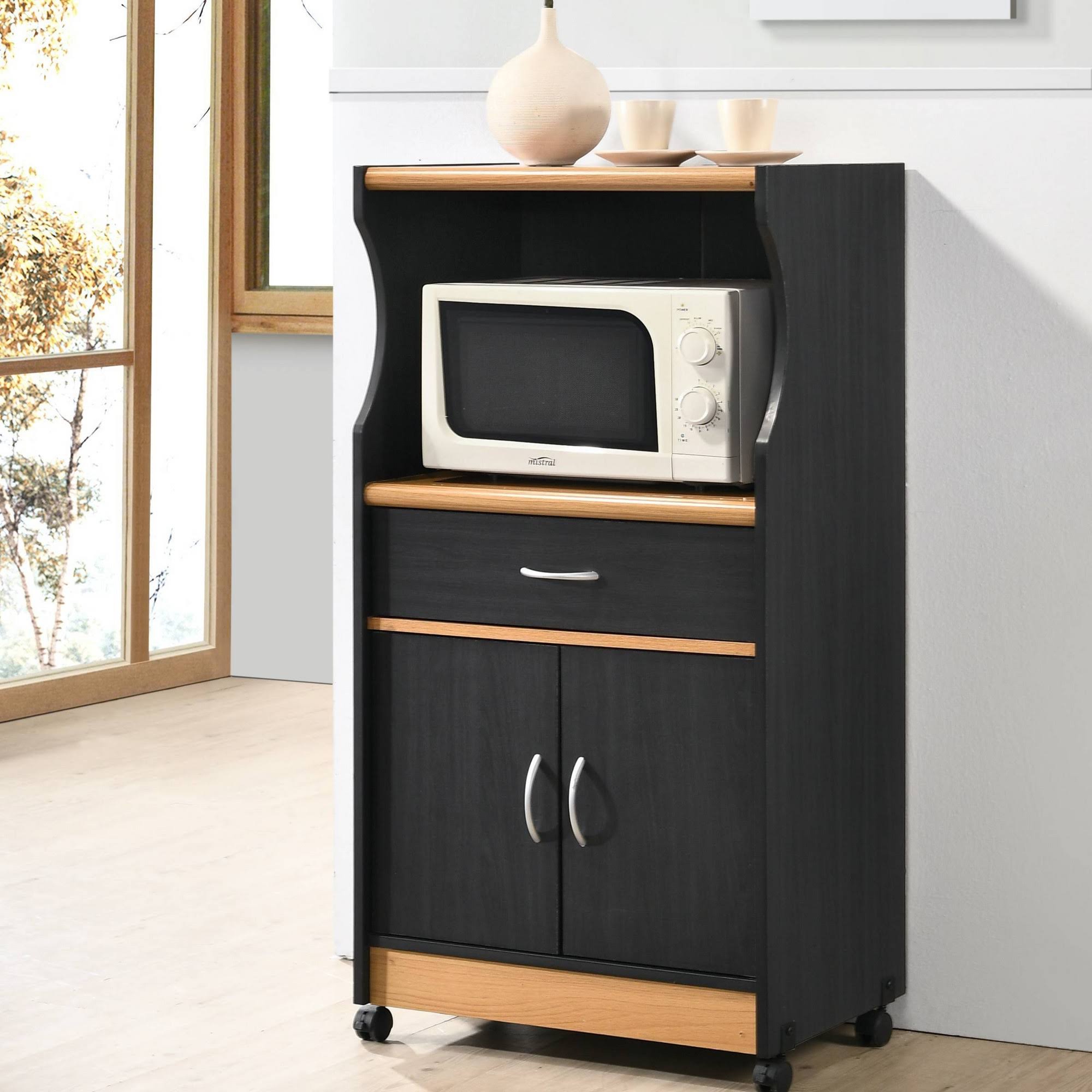 Hodedah Microwave Kitchen Cart in Black Beech