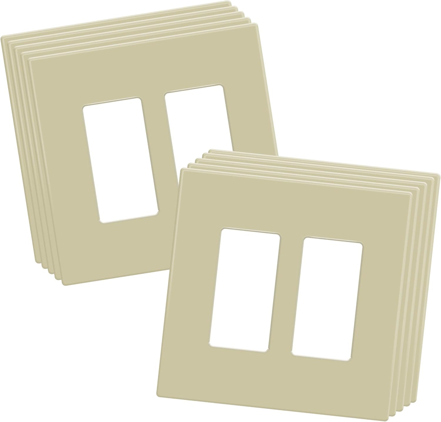 ENERLITES Screwless Decorator Wall Plates Child Safe Outlet Covers, Gloss Finish, Midway Size 2-Gang, Unbreakable Polycarbonate Thermoplastic, SI8832M-I-10PCS, Matte Finish, Ivory Pack of 2