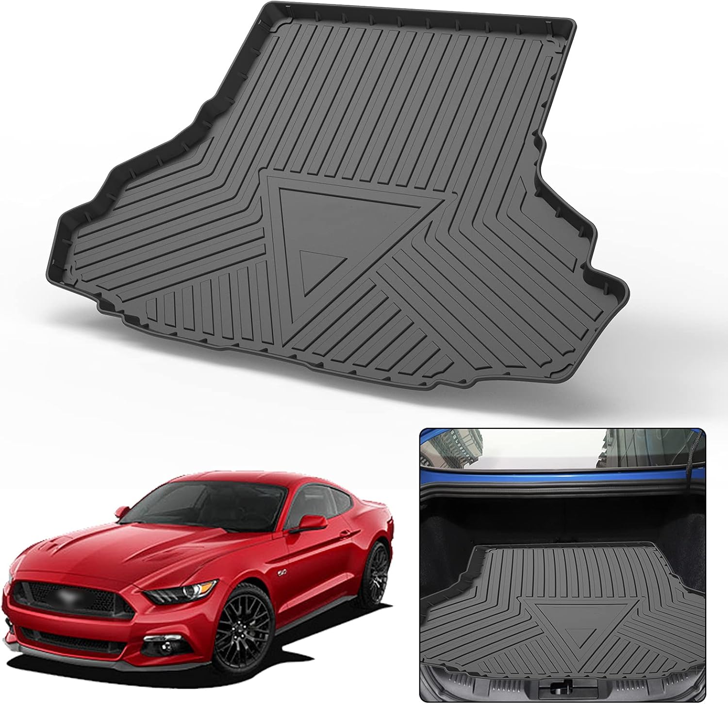 Elsetyler Cargo Liner for 2020 Mustang - Black TPO All Weather Heavy Duty Waterproof Rear Cargo Tray Trunk Floor Mat Protector Compatible with 2015-2020 Ford Mustang