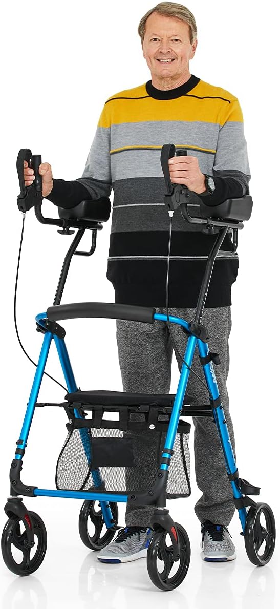 OasisSpace Up Rollator with Armrest，Upright Walker with Padded Armrest and Seat, Large Under-seat Basket for Seniors