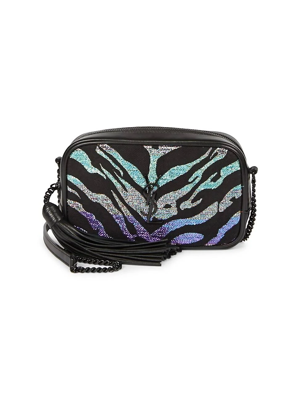 Saint Laurent Mini Lou Tiger Stripe Camera Bag - Black
