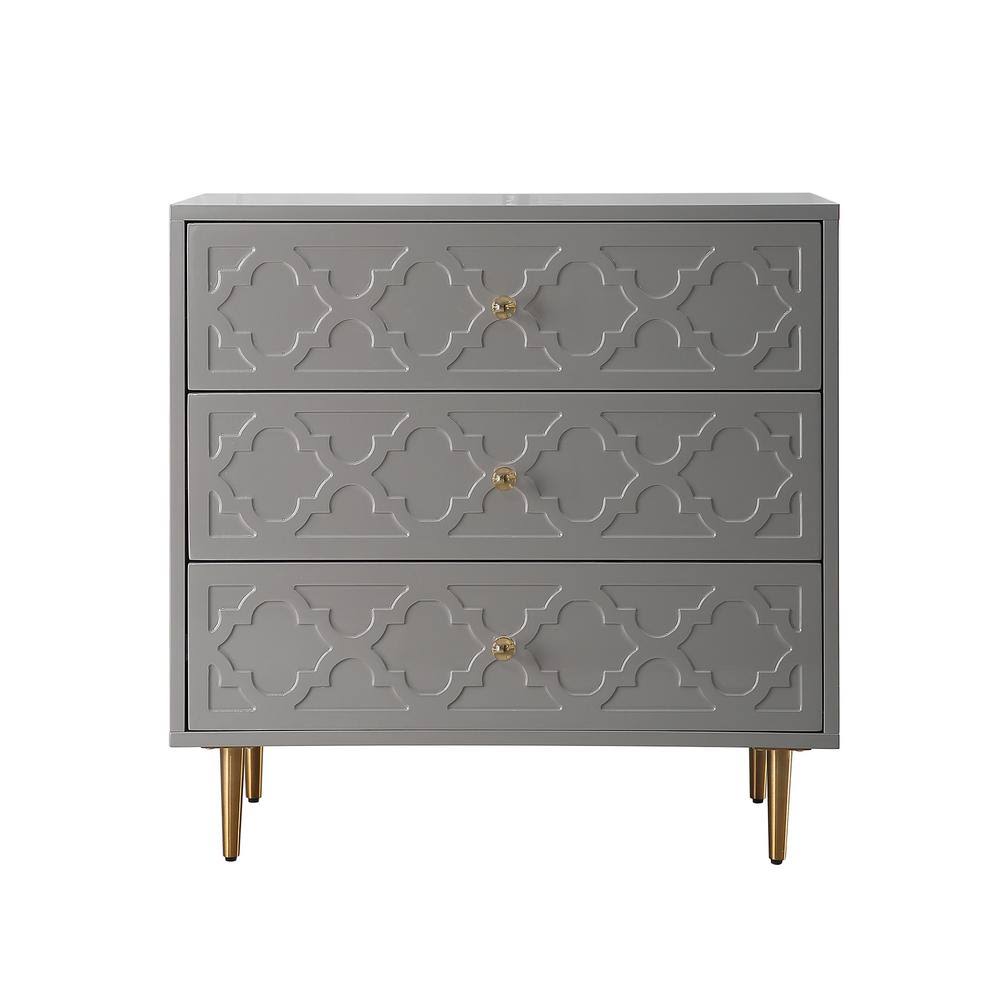 3-Drawers High Gloss Dark Gray Pattern Ready to Assemble Storage Table Accent Cabinet