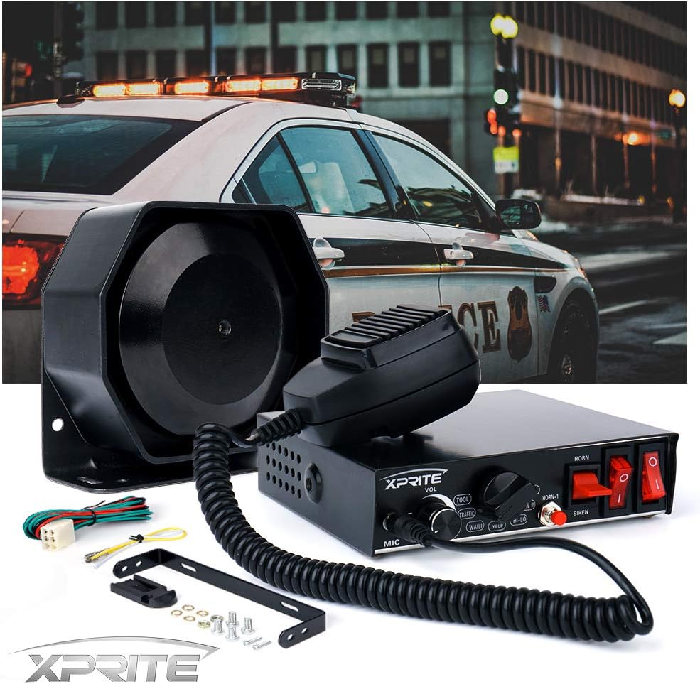 Xprite 8 Tones 200 Watt Emergency Warning Siren Extra Slim Speaker PA System Kit w/ Handheld Microphone & 2 Lights Control Switches Pack of 2