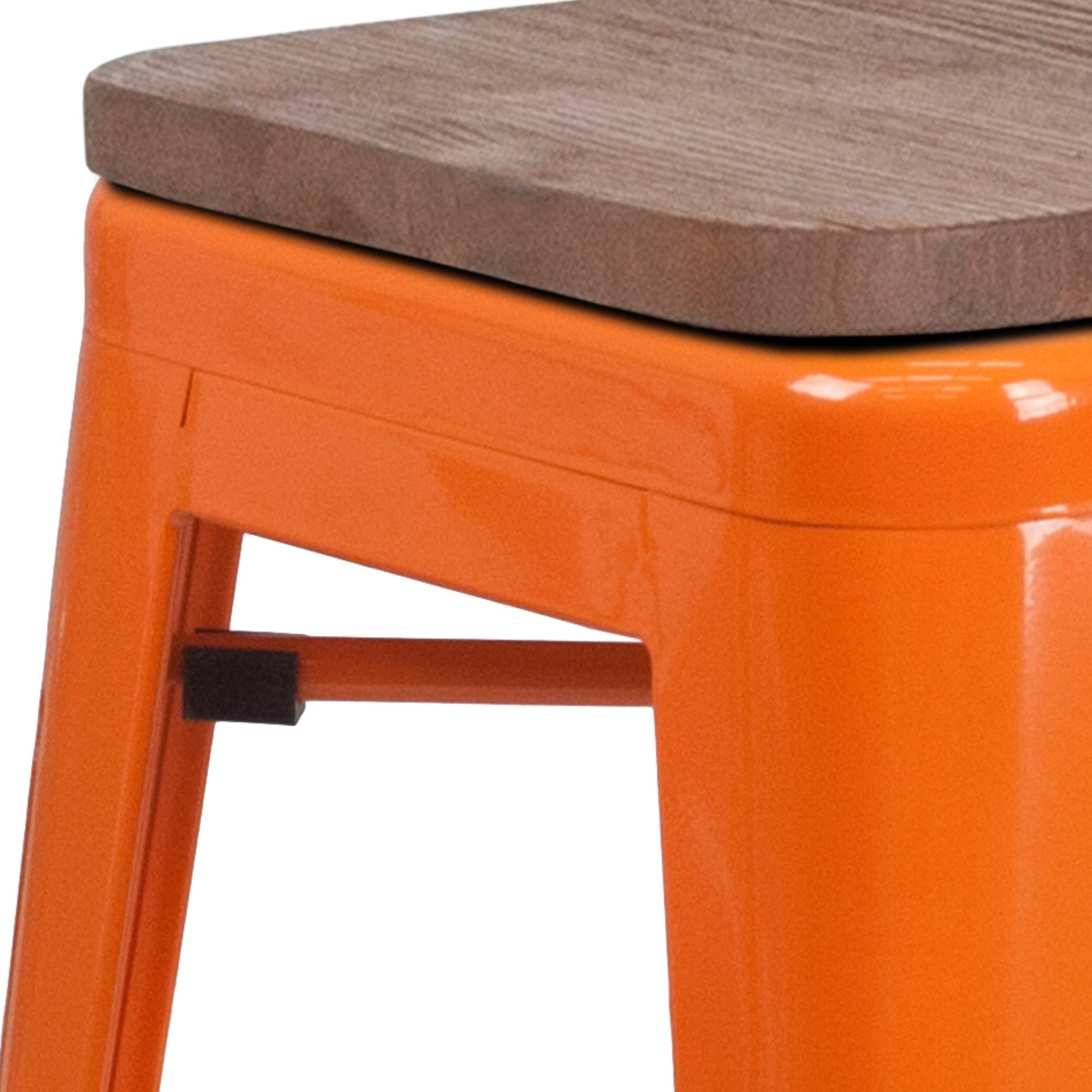 Emma and Oliver 24x22H Backless Orange Metal Counter Height Stool with Wood Seat