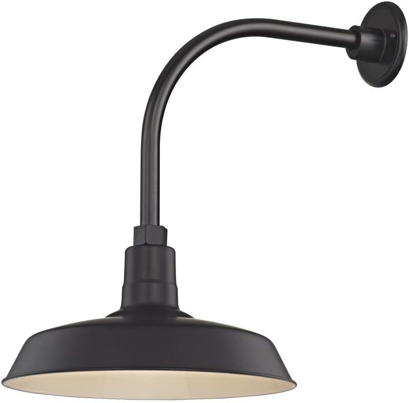 Recesso Lighting Black Farmhouse Style Industrial Gooseneck Outdoor Barn Light with 14