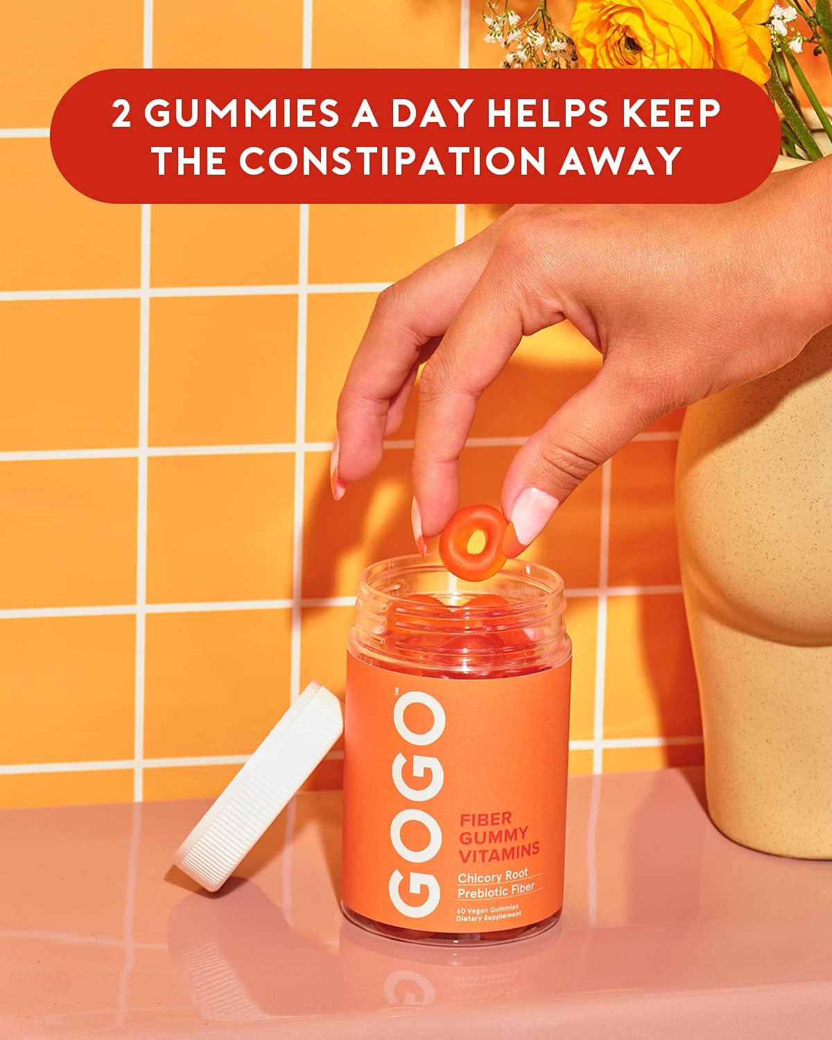 GOGO Fiber Gummies for Adults - Prebiotic Chicory Root Inulin Fiber Supplement - Daily Gummy Fiber for Gut Health, Constipation Relief and Weight Management, 60 Count (Pack of 2) Pack of 2