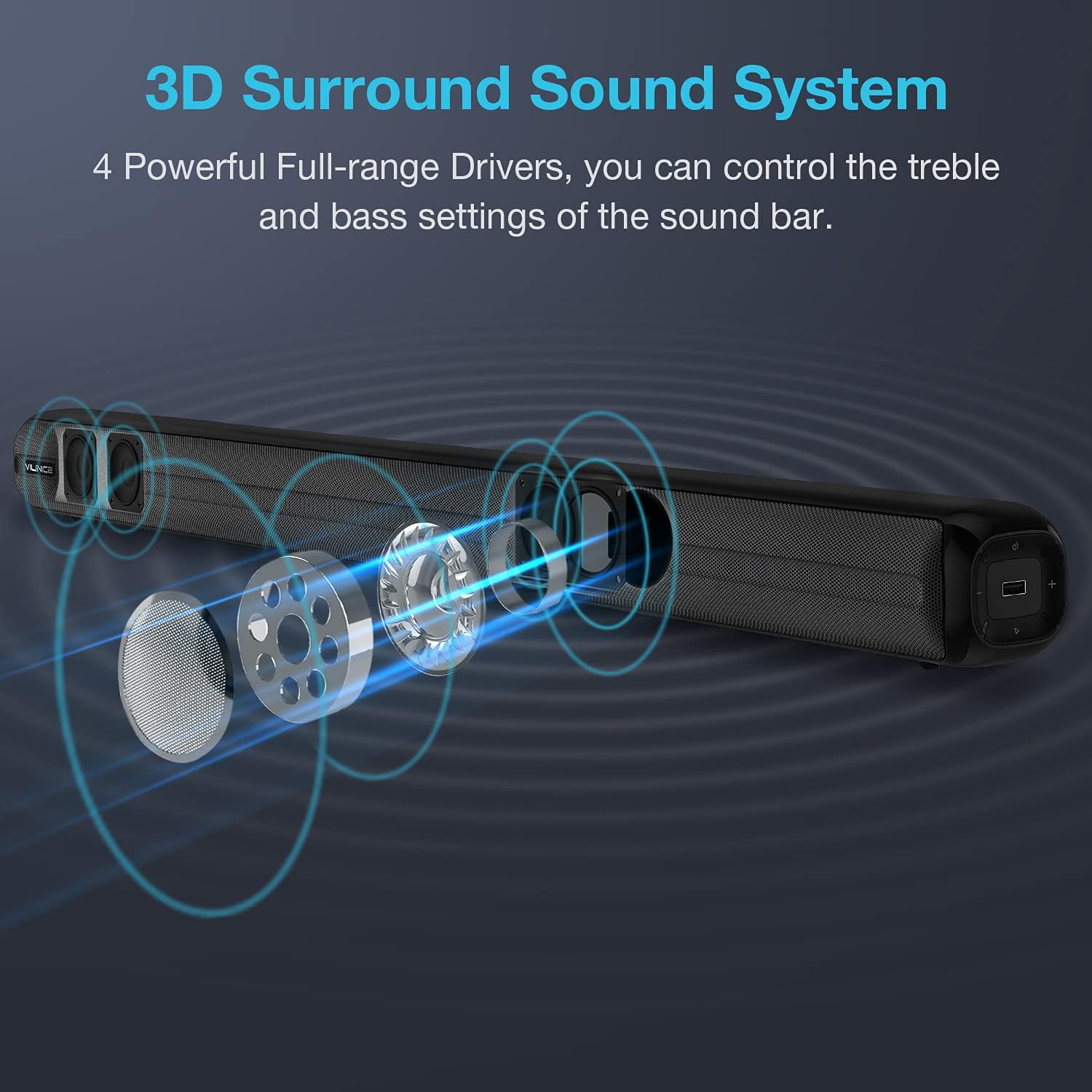 120W Soundbar, VILINICE 39-Inch Sound Bars for TV, 2.0CH TV Sound Bar Wired and Wireless Bluetooth 5.0, Built-in Subwoofer, Aux/RCA/Optical/COA/HDMI ARC Connection, DSP, Bass Adjustable Pack of 2