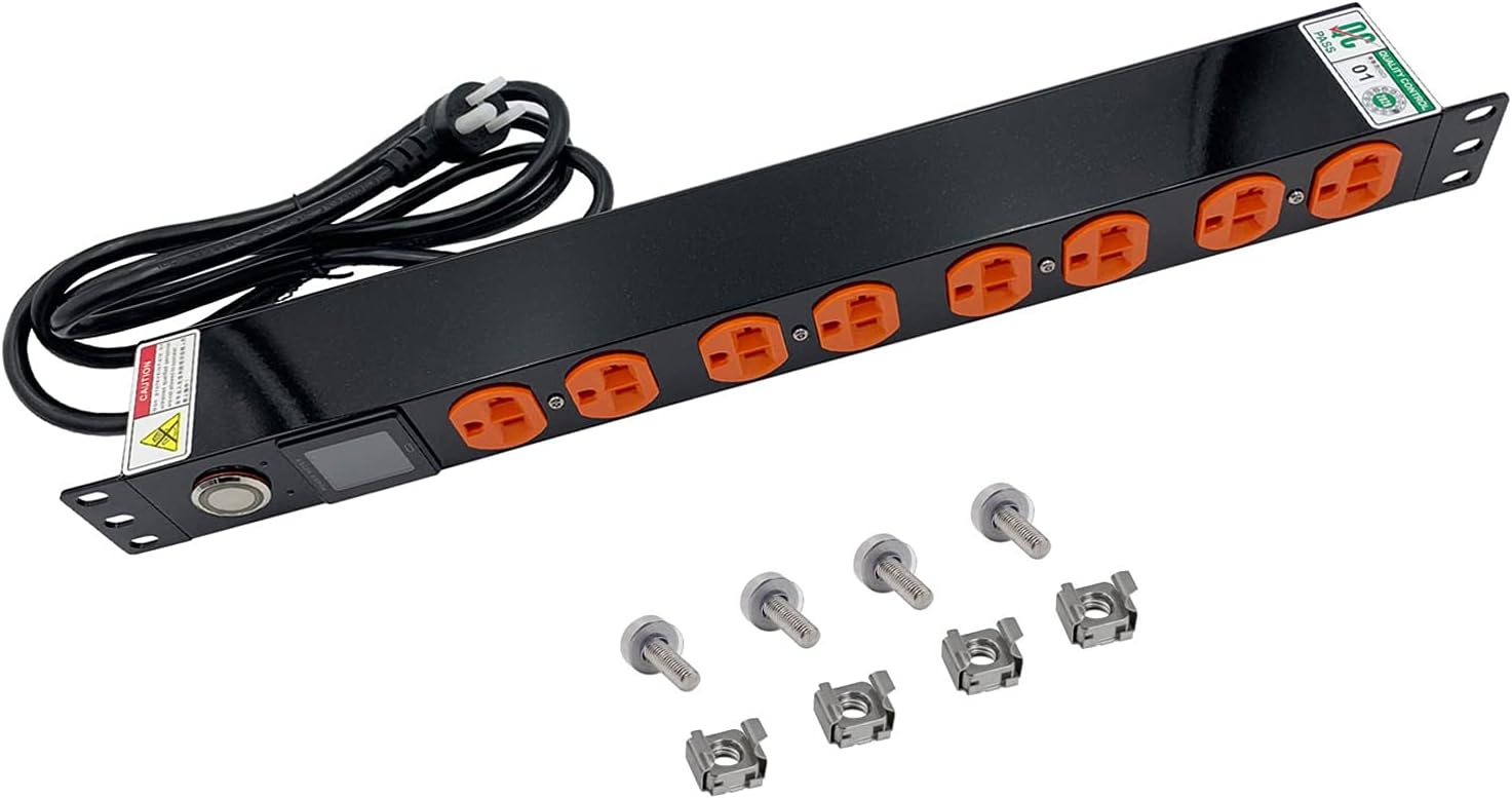 19 Inch 1U 8-Outlet Network-Grade16A Rackmount Metered PDU Power Strip for Cabinet, Data Centers, Server Rooms, Network Wiring Closets, iETong