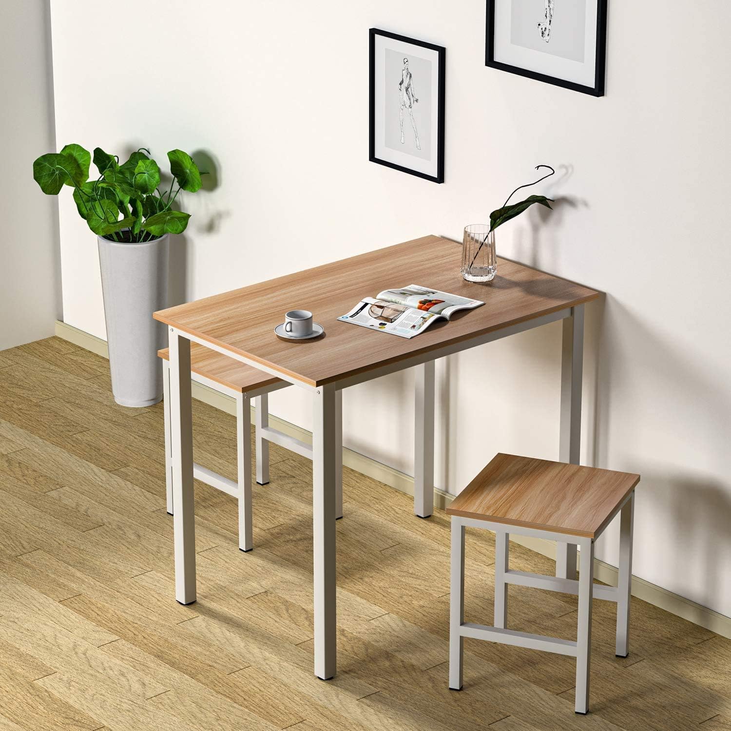 DKLGG 3 Pieces Dining Set, Kitchen Dinner Table and Stools for 2 Perfect for Breakfast Nook, Living Room, Saving for Small Space, Rustic Brown