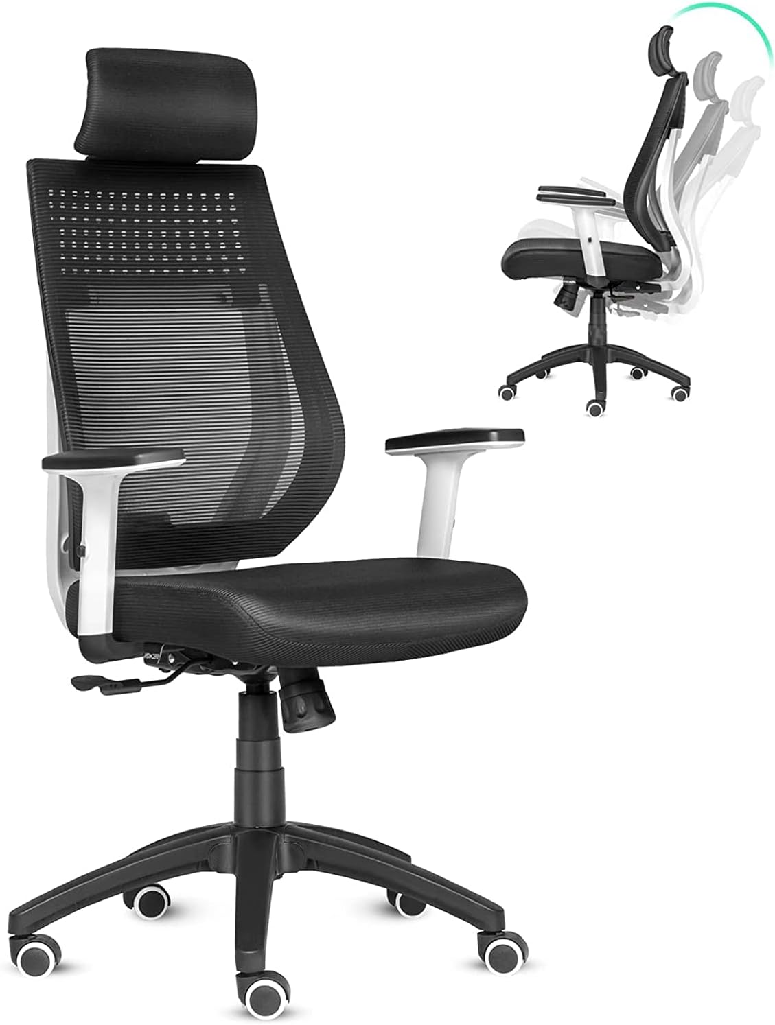 Ergonomic Mesh Office Chair,High Back Executive Desk Chair with Adjustable Head & Arm Rests Tilt Function Double Back Support Home Chair with Thick Cushions Swivel Computer Chair,Black