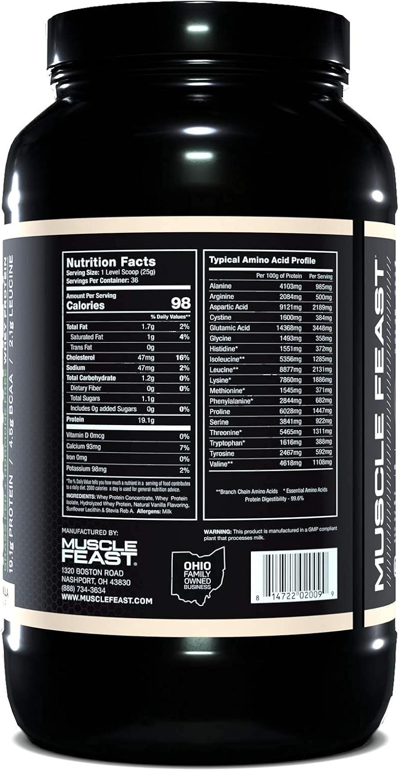 Muscle Feast 100% Grass-Fed Whey Protein, Pastured Raised Hormone Free All Natural, Vanilla, 2lb Pack of 2