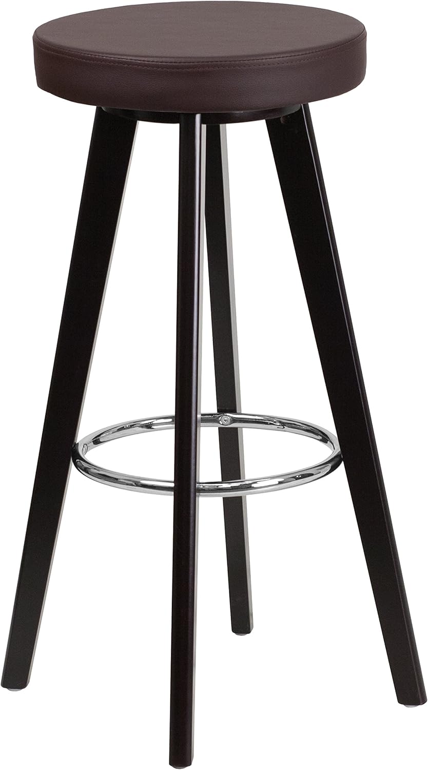 Flash Furniture 2 Pk. Trenton Series 29'' High Contemporary Cappuccino Wood Barstool with Black Vinyl Seat