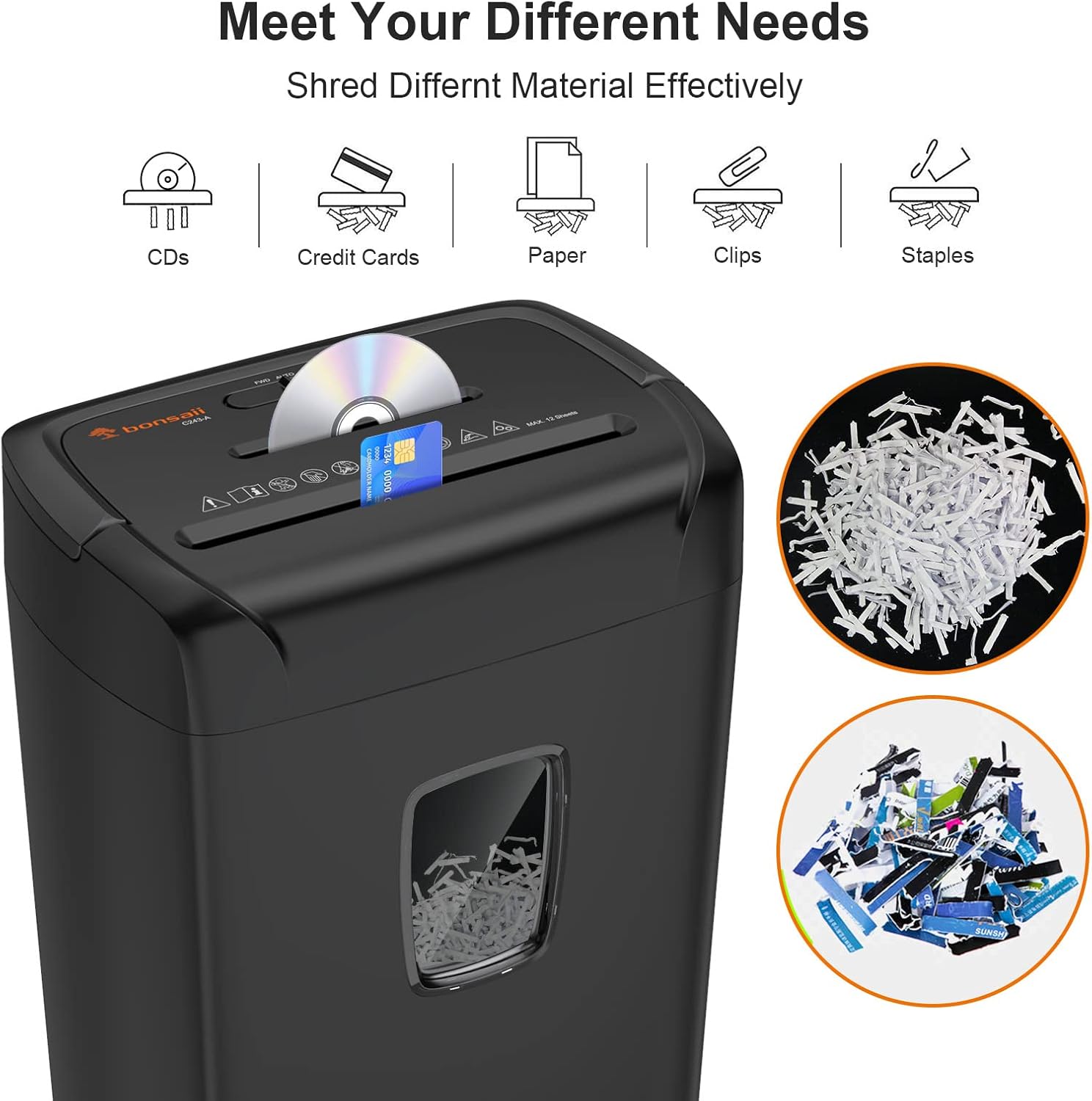 Bonsaii 12-Sheet Paper Shredder, CD and Credit Card Heavy Duty Paper Shredder for Home Office Use, Cross Cut Home Shredder with Jam Proof System, 5.5 Gallon Bin with Transparent Window, Black(C243-A) Pack of 2