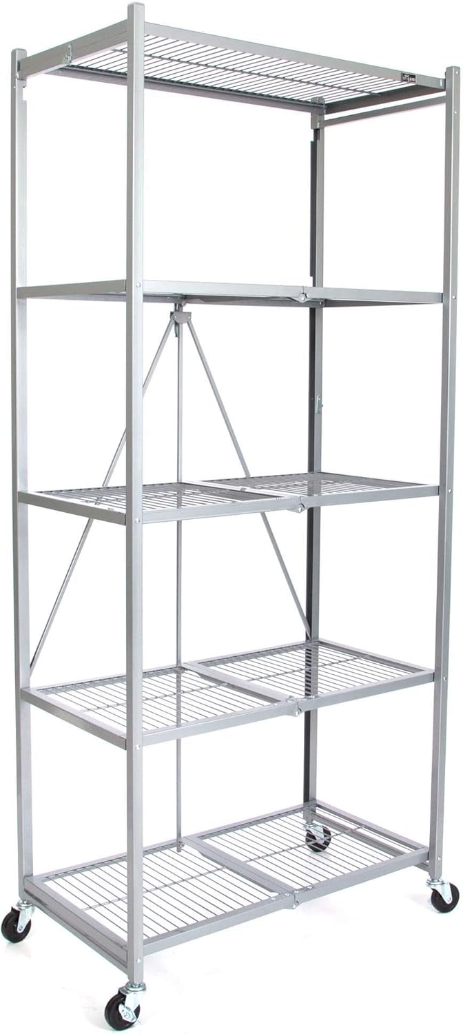 Origami 5-Shelf Foldable Storage Shelves for Garage Kitchen Home Closet, Metal Wire, Collapsible Organizer Rack, Holds up to 1000 pounds, Powder-Coated Steel, Heavy Duty | White