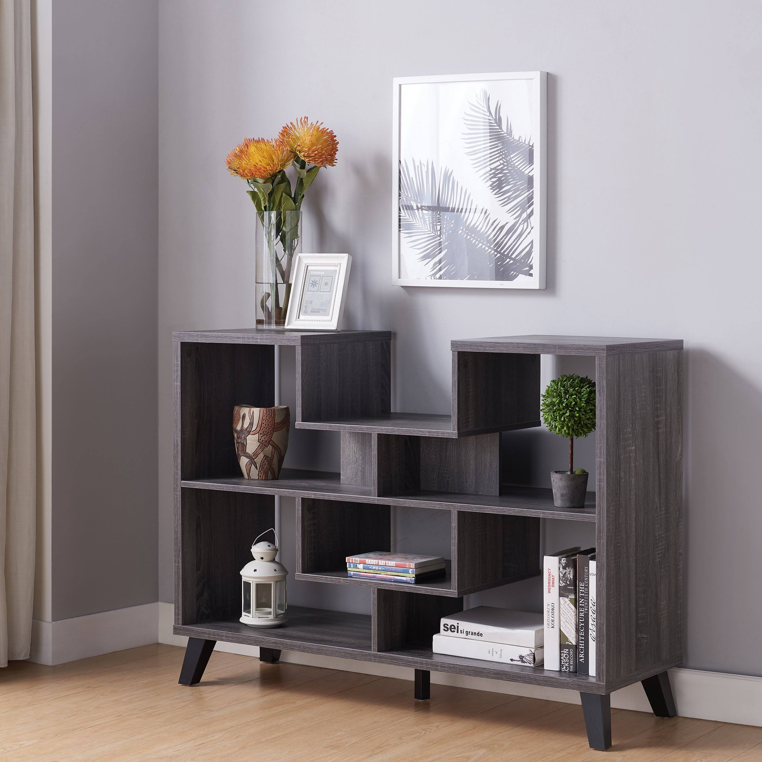 Furniture of America AUSTY Modern 6-Shelf Console Table - Distressed Gray/Black