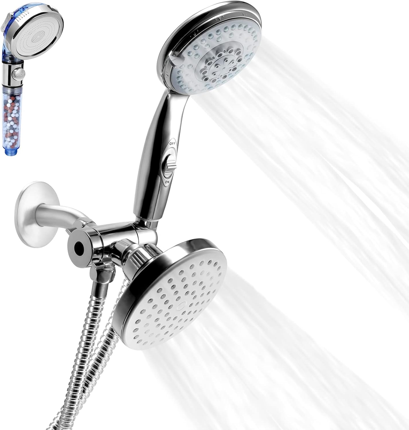 HauSun High Pressure Shower Head Combo, 5 Settings Handheld Shower Head with On/Off Switch & Rainfall Shower head, Premium 2-in-1 Dual Shower System with 6.5 FT Extra Long Hose,Chrome Pack of 2