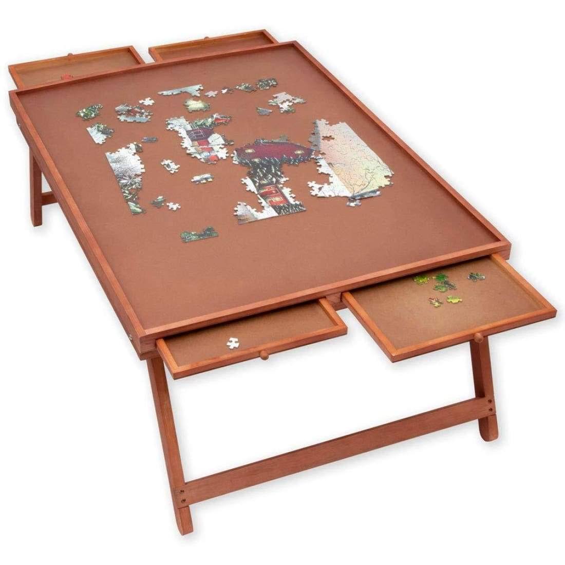 Bits and Pieces - Jumbo Puzzle Wooden Plateau Lounger with Cover-Smooth Fiberboard Work Surface - Puzzle Storage System