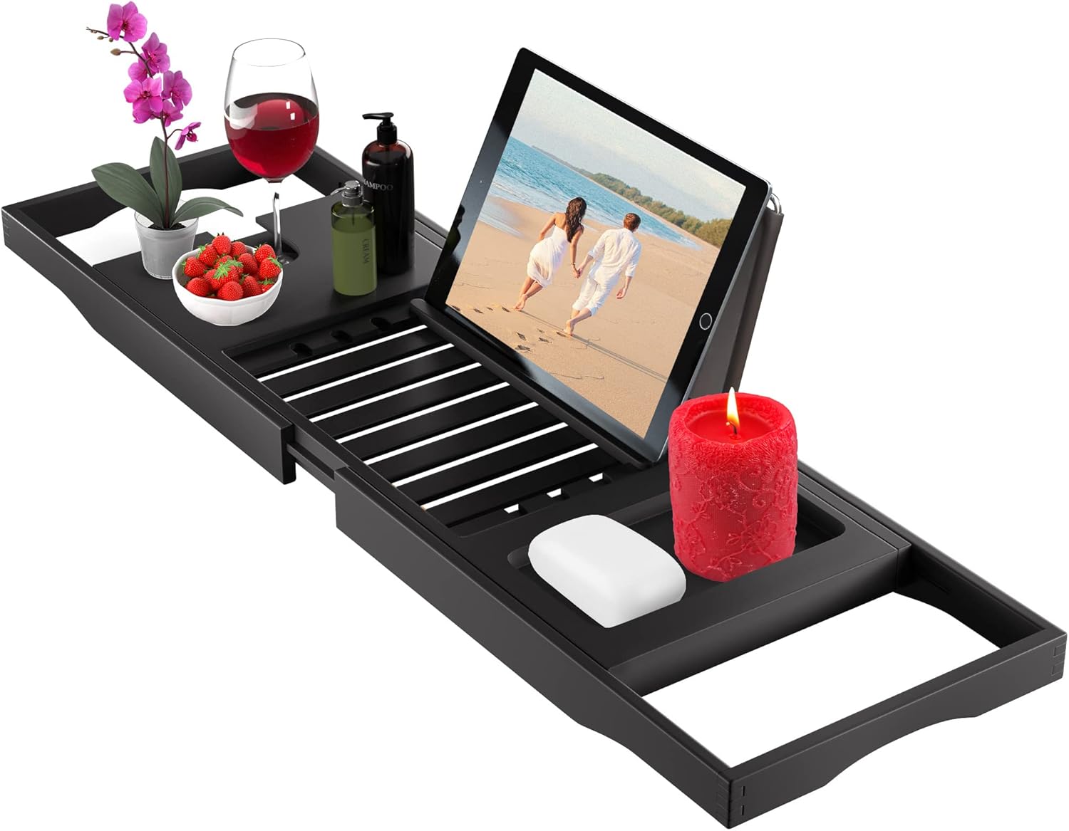 Bamboo Bathtub Tray Caddy - Expandable Bath Tray - Adjustable Organizer Tray for Bathroom - Luxury Bath Caddy Tub Table, Bathtub Accessories & Bathroom Gadgets (Natural)