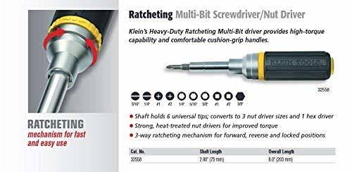 Klein Tools 32558 2pk Ratcheting Multi-Bit Screw/Nut Driver 2/Pack