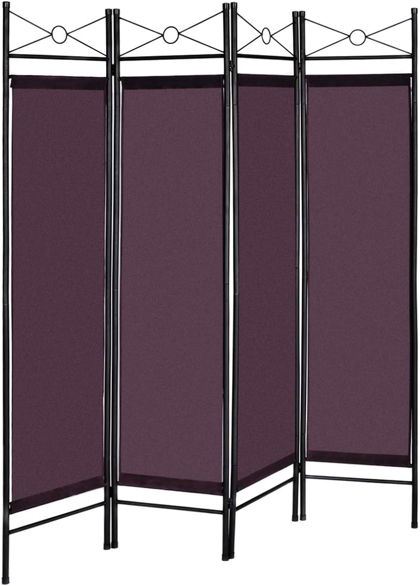 HAPPYGRILL Room Divider 4 Panel Folding Freestanding Privacy Screen with Steel Frame & Fabric Surface for Home or Office (White)