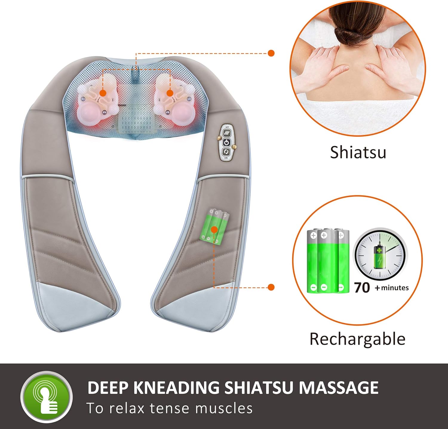 Snailax Cordless Neck Massager with Heat - Shiatsu Neck and Shoulder Back Massager, Portable Wireless Massagers for Neck and Back, Lumbar, Foot Electric Massage Pillow