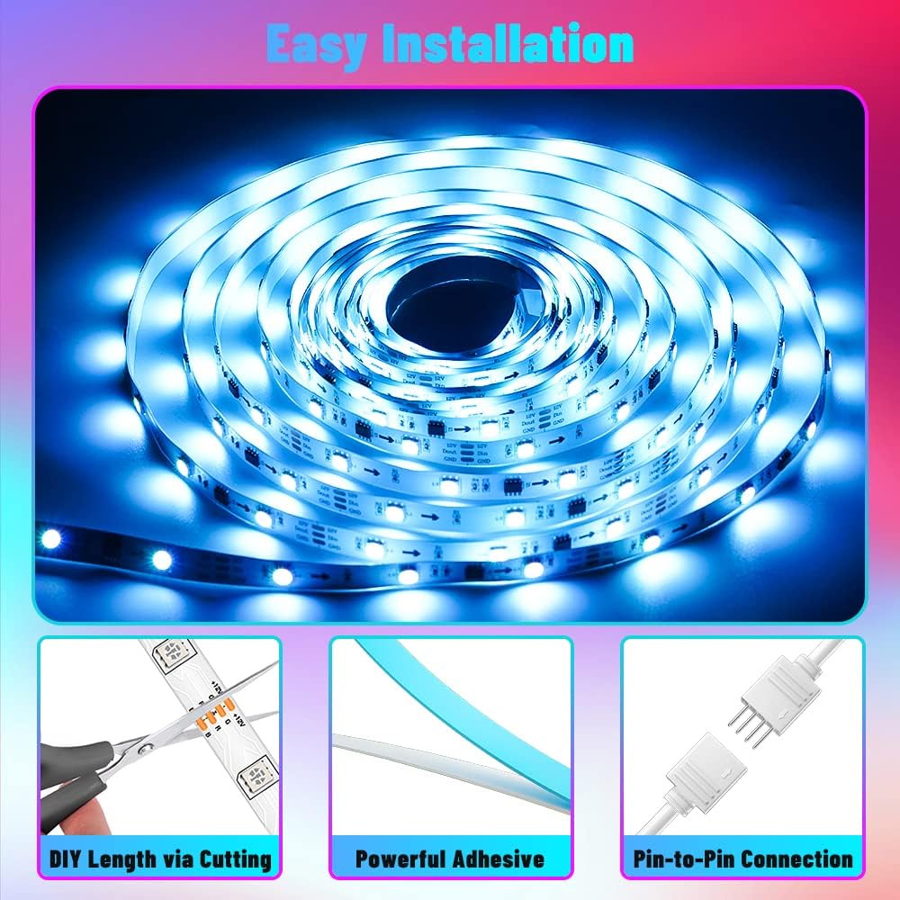 RGB LED Strip Lights, 32.8ft Smart WiFi Color Changing 5050 LED Lights, App Control with Segmented Control Smart Color Picking Multicolor Led Music Lights for Bedroom TV Desk Kitchen Party Pack of 2
