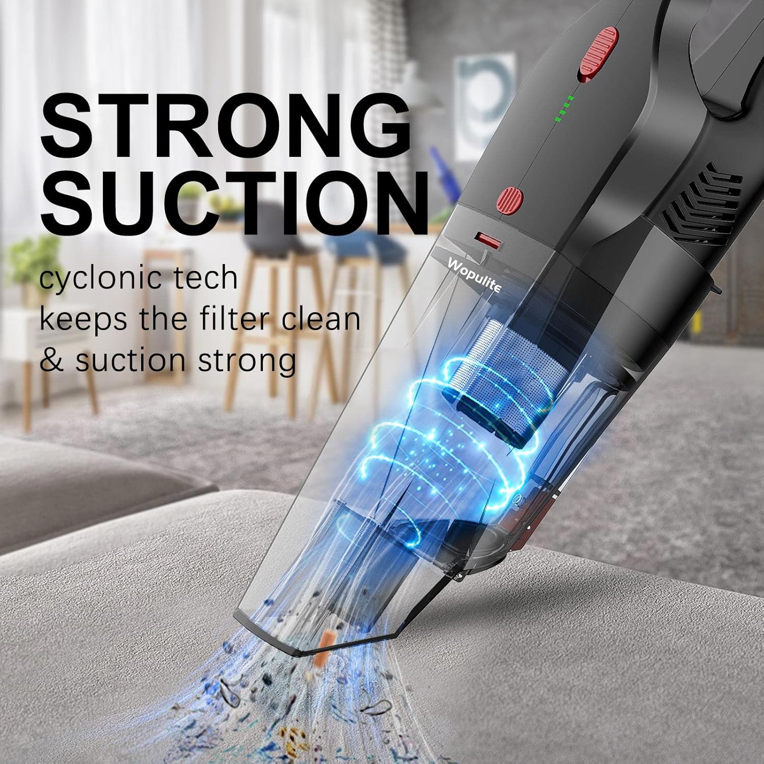 Wopulite Handheld Vacuum Cordless Rechargeable, Portable Cordless Car Vacuum Cleaner with 8000Pa Strong Suction, Mini Hand Held Vacuum Cleaner with Double Filter for Pet Hair, Car and Home