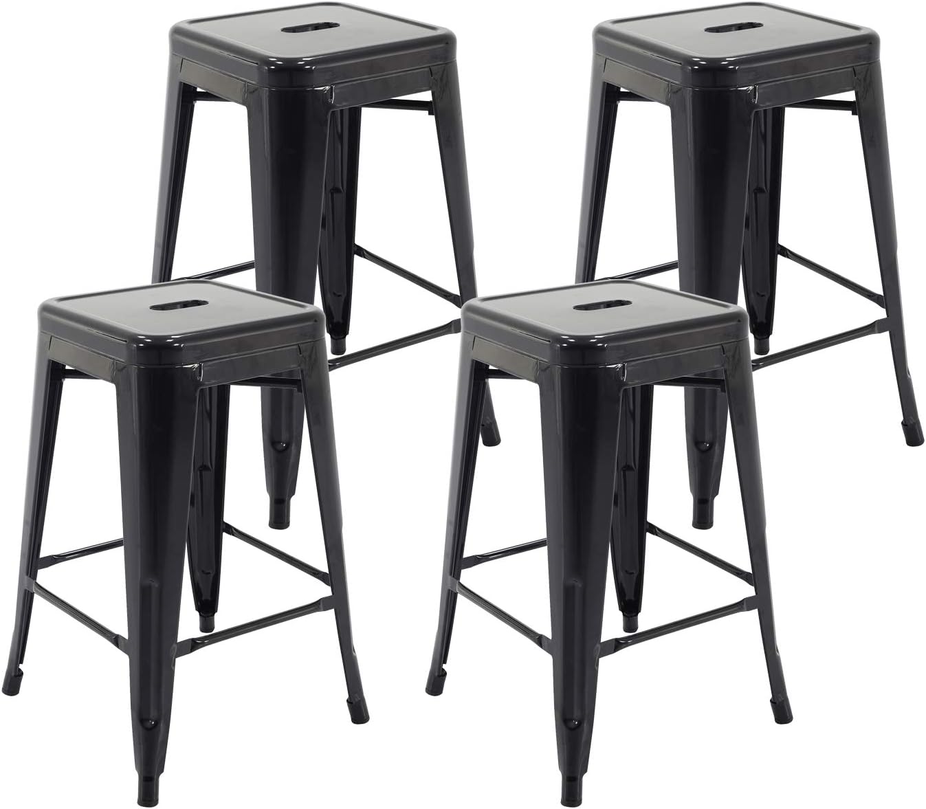 MFD 24 Inch Metal Bar Stools Counter Height Bar Chair Indoor Outdoor Backless Kitchen Stools Set of 4 Black