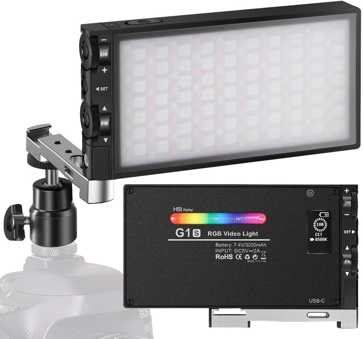 G1s RGB Video Light, Built-in 12W Rechargeable Battery LED Camera Light Full Color 12 Common Light Effects, CRI≥97 2500-8500K LED Video Light Panel with Aluminum Alloy Body Pack of 2