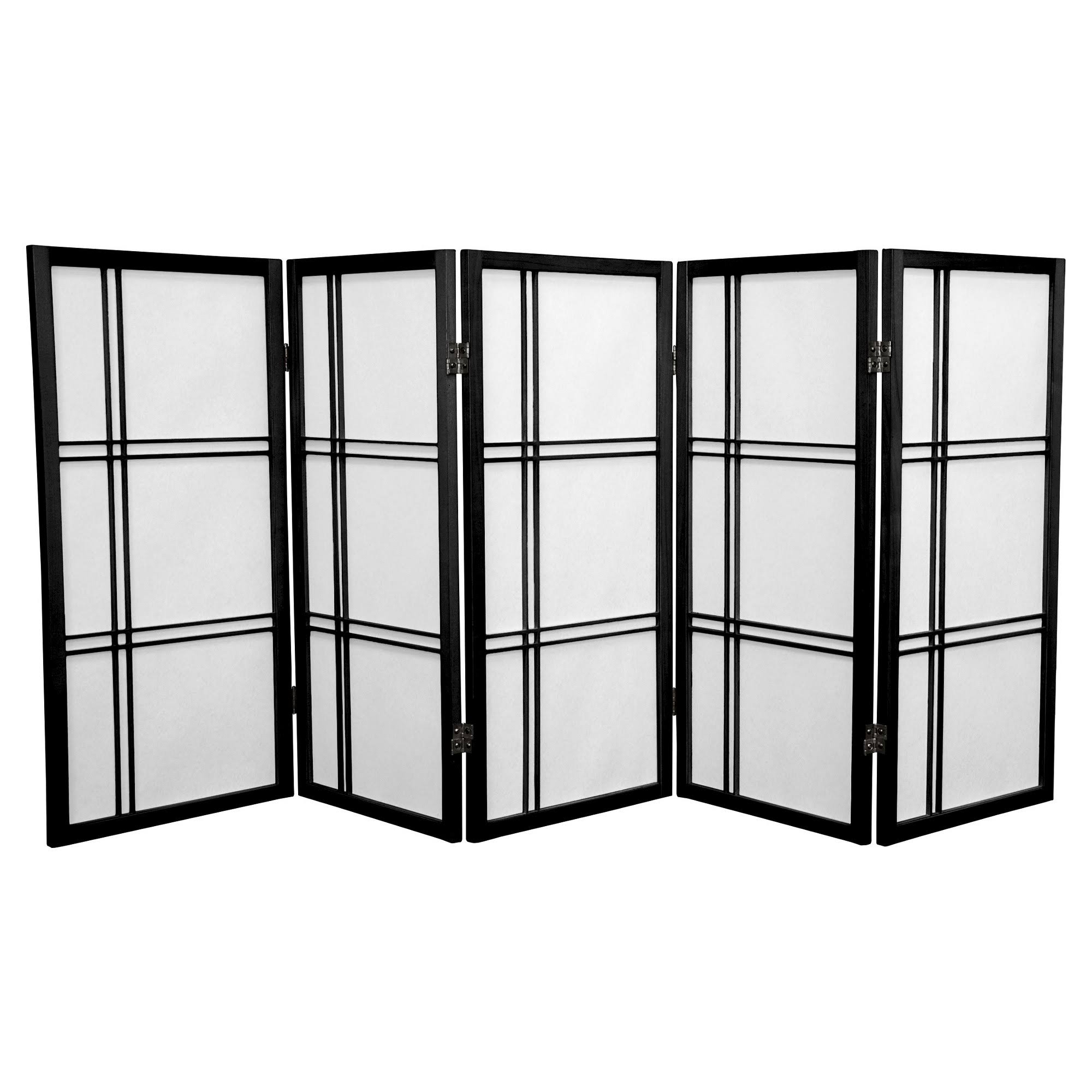 Oriental Furniture 3& Tall Double Cross Shoji Screen - Black - 5 Panels