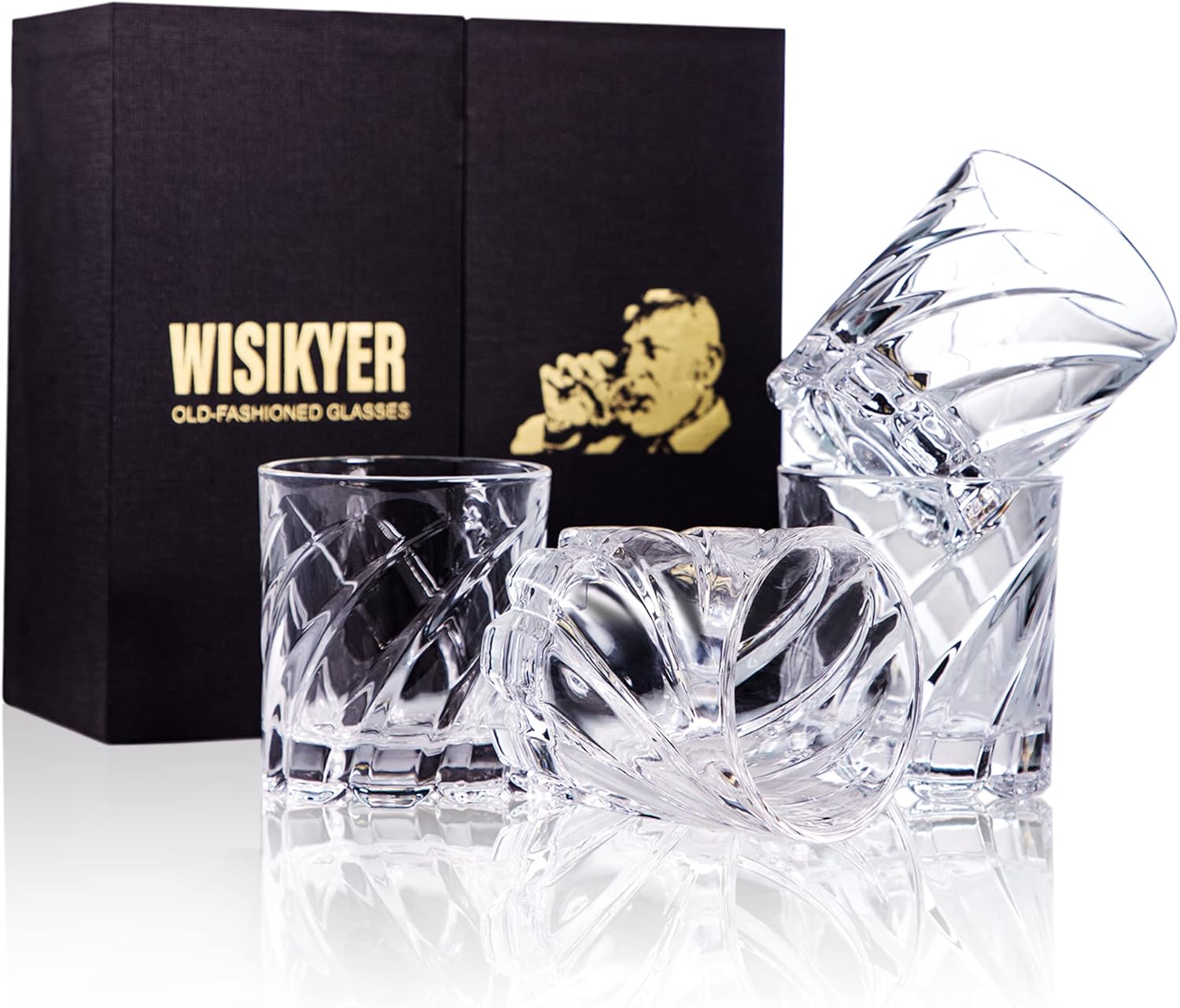 WISIKYER Whiskey Glasses Set - Twirl! Turn! Swirl! 9 oz Rotating ​Rocks Glass in Luxury Box Old-Fashioned Glass Give Dad/Husband Unique Gift Pack of 2