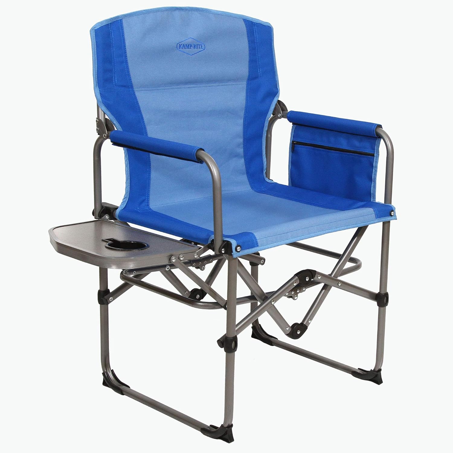 Kamp-Rite KAMPCC406 Compact Director's Chair Outdoor Furniture Camping Folding Sports Chair with Side Table and Cup Holder, Blue (2 Pack)