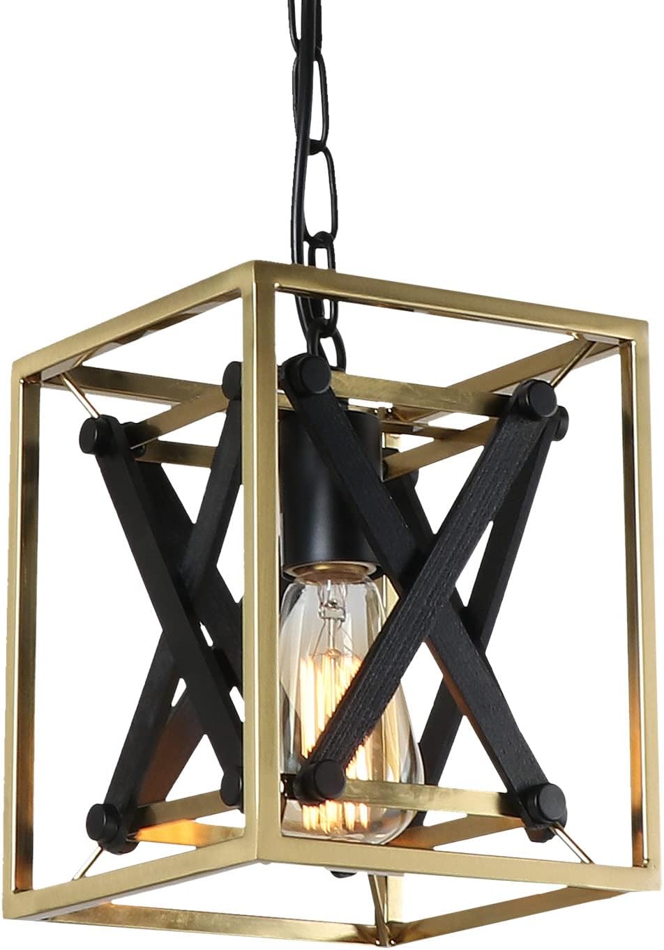 Giluta P0073 Bronze Industrial Pendent Light Square Hanging Light 1-Light Metal Cage Lighting Fixture for Kitchen Island Foyer Hallway Dining Room Living Room Pack of 2