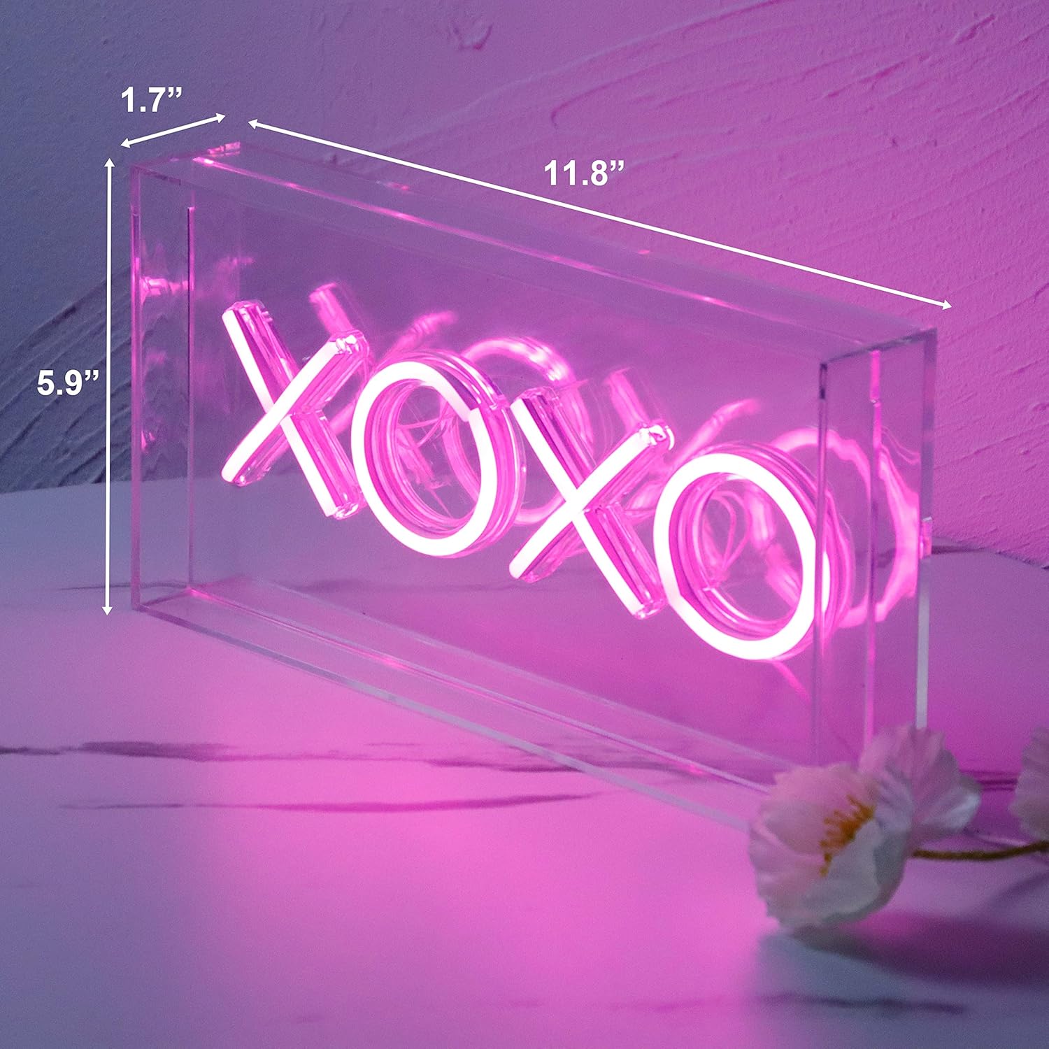 Neon Signs Letters Acrylic Light Box LED Signs for Bedroom Decor Neon Letters Acrylic Framed Table Decor LED Neon Light Hangable LED Wall Sign Light Up Signs Office Sign Bar Signs (XOXO) Pack of 2