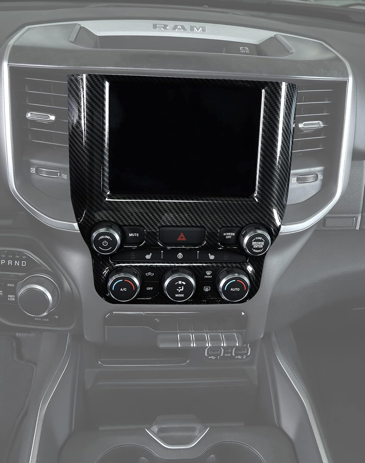 JeCar Dashboard Console Navigation Panel Trim Cover Interior Accessories for 2018+ Dodge RAM, Carbon Fiber Finish Pack of 2