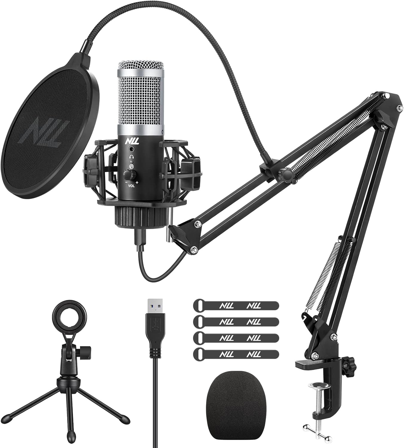 Computer Microphone for Recording, NLL Studio Microphone for PC with Boom Arm, Pop Filter and Tripod Stand for Streaming, Gaming, Podcasting, YouTube, NK-002 Pack of 2