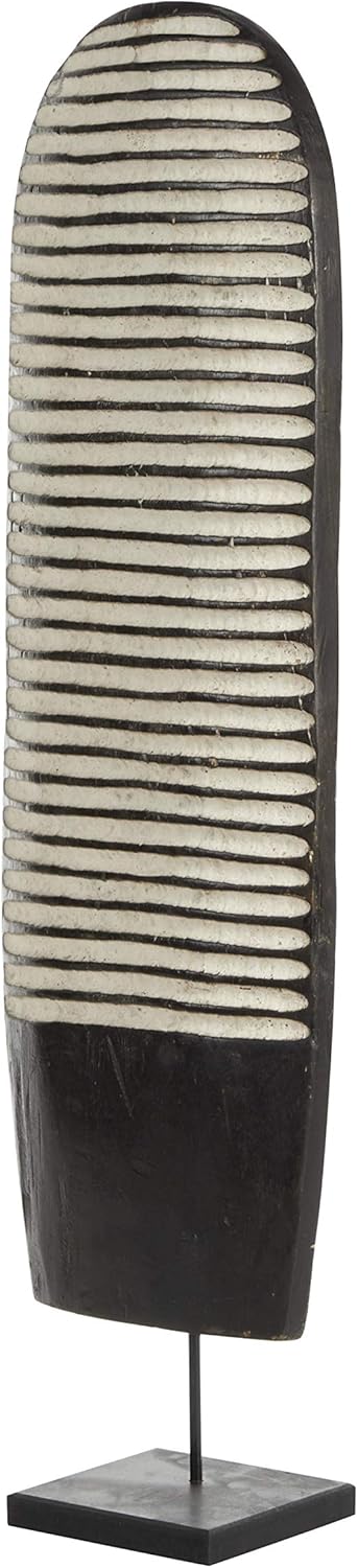Deco 79 Hand-Carved Black & White Oval Baobab Wood Tikar Shield on Stand, Brown, Small (14529)