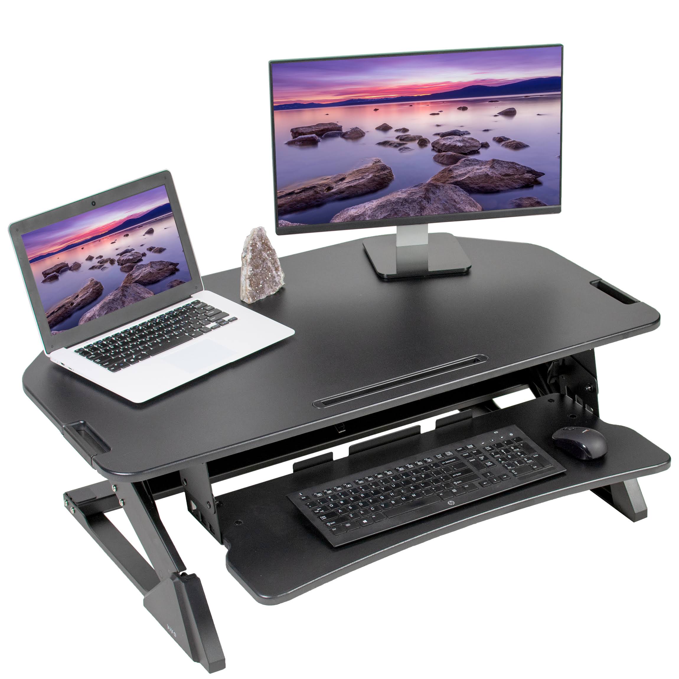 Vivo DESK-V000LC Black Height Adjustable Corner Standing Desk Monitor Riser 41x22 Sit Stand