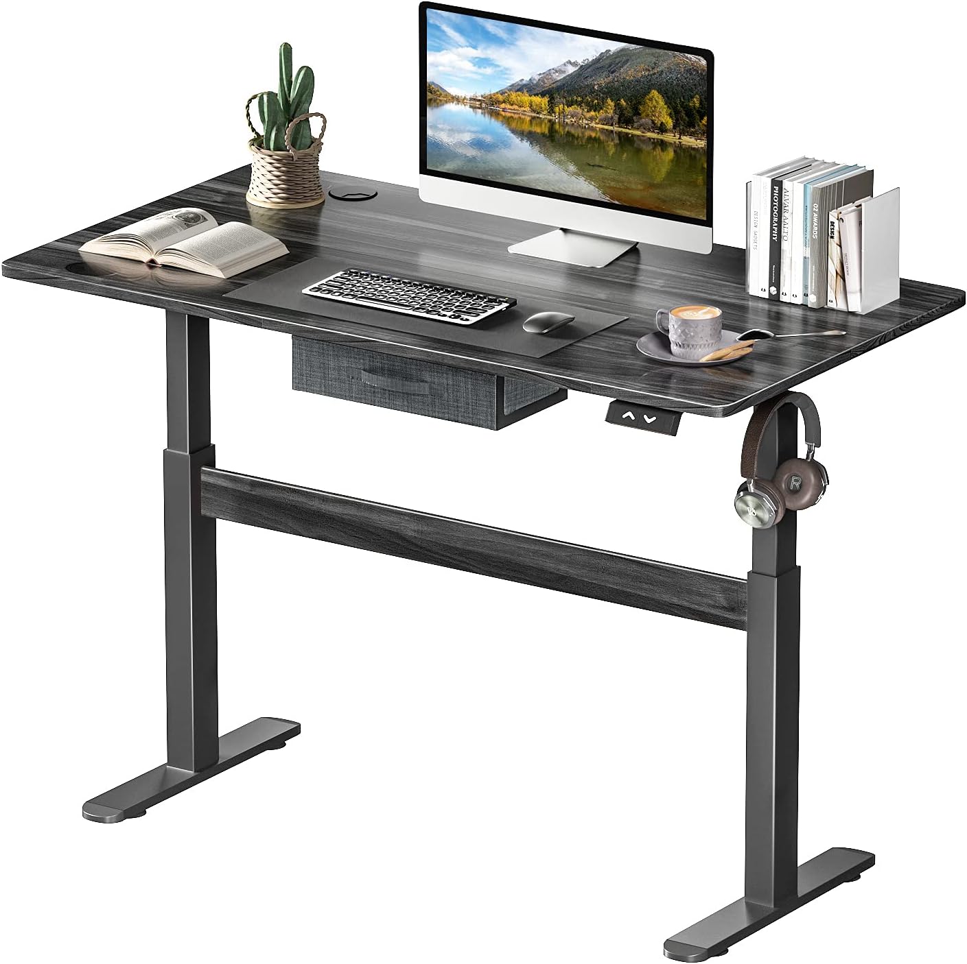 Flamaker Height Adjustable Electric Standing Desk Home Office Computer Standing Table Sit Stand Desk Workstation with Drawer 43 X 24 Inches (Black)