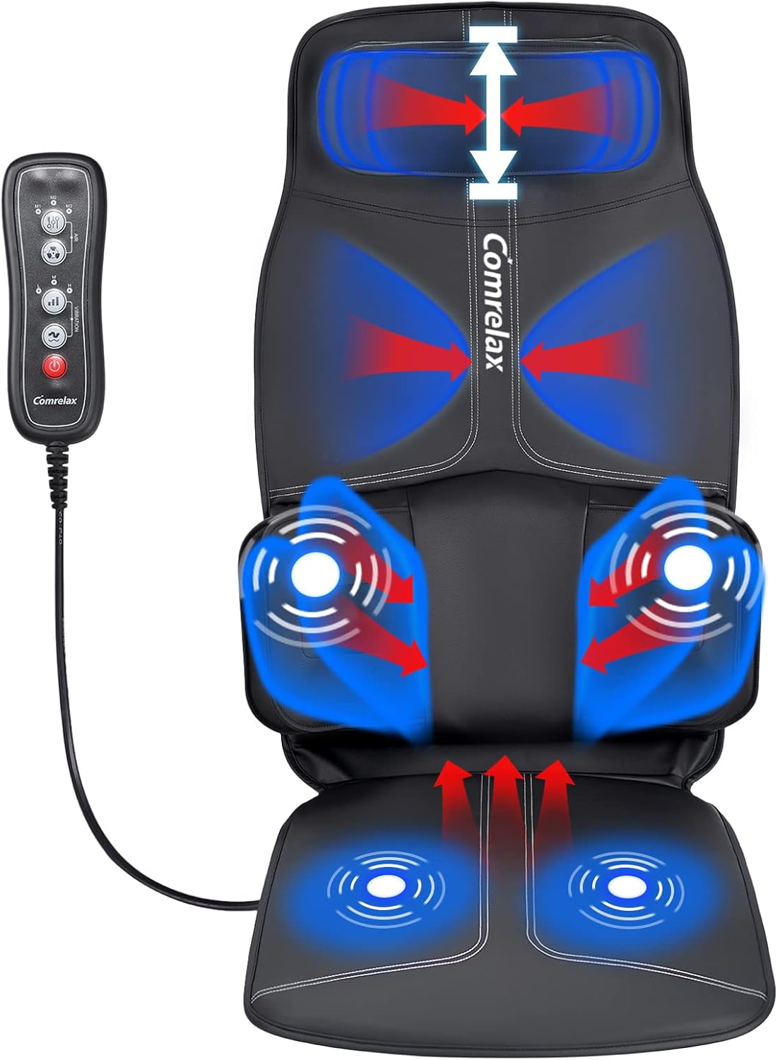 Back-Massager with Compression and Vibration, Height-Adjustable Seat Massager, Massage-Chair-Pad for Neck Back Waist Hip, Chair Massage Cushion Helps Relieve Pain and Fatigue, Office or Home Use