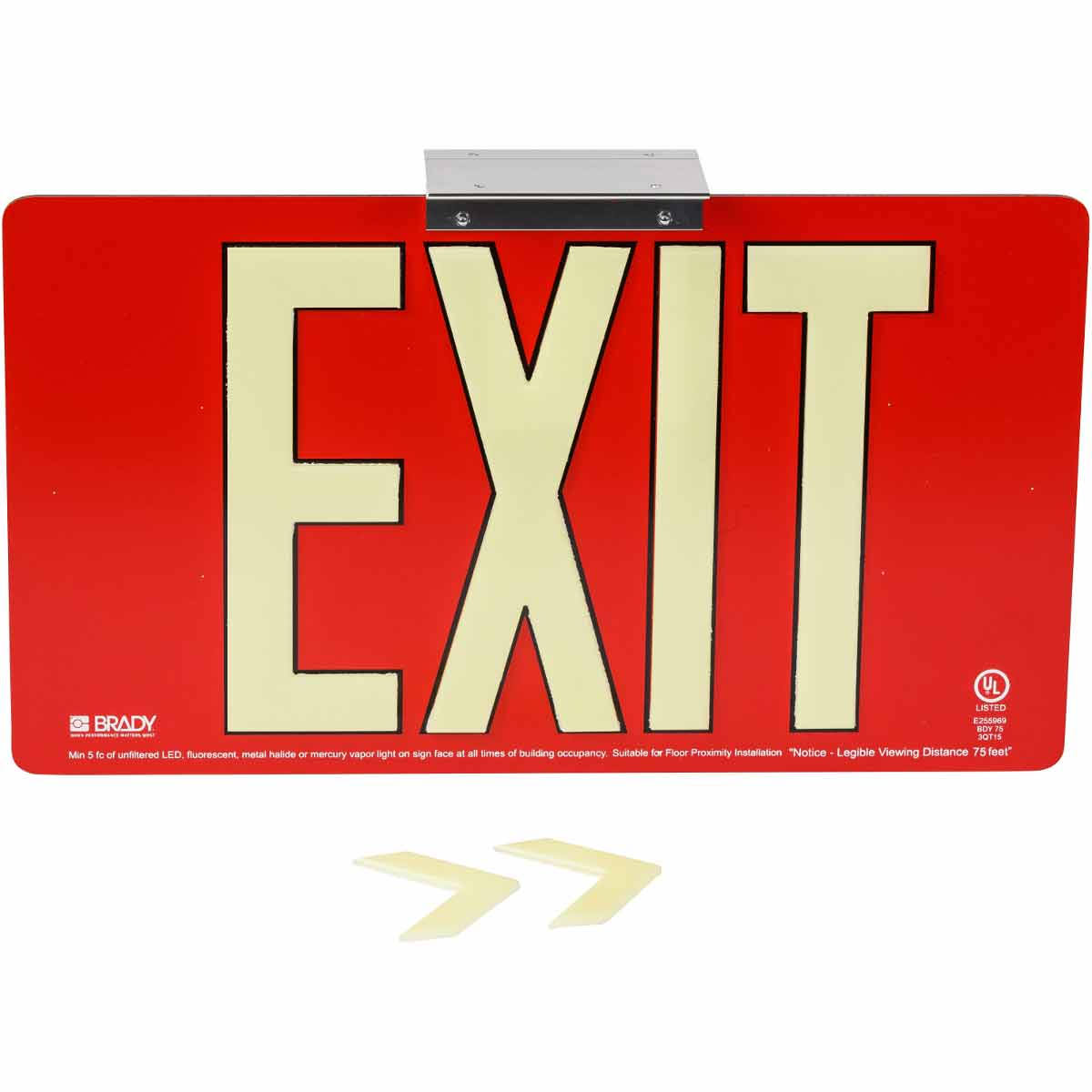 Brady 145527 Exit Sign,9x22H,Red,Surface