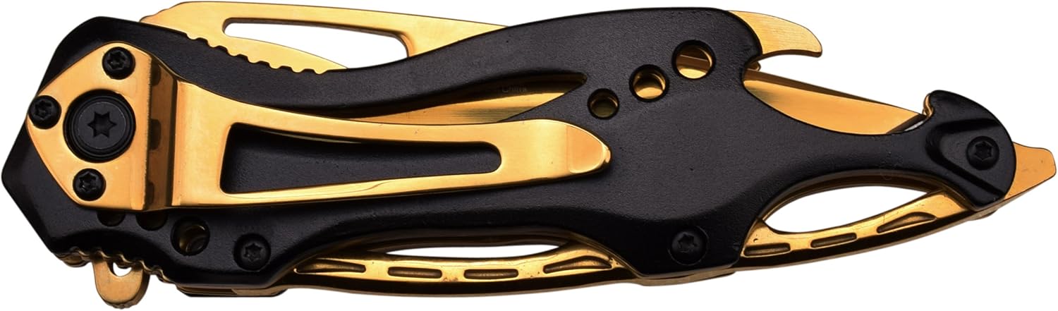 MTECH USA MT-A705BG Spring Assist Folding Knife, Gold Blade, Black and Gold Handle, 4.5-Inch Closed