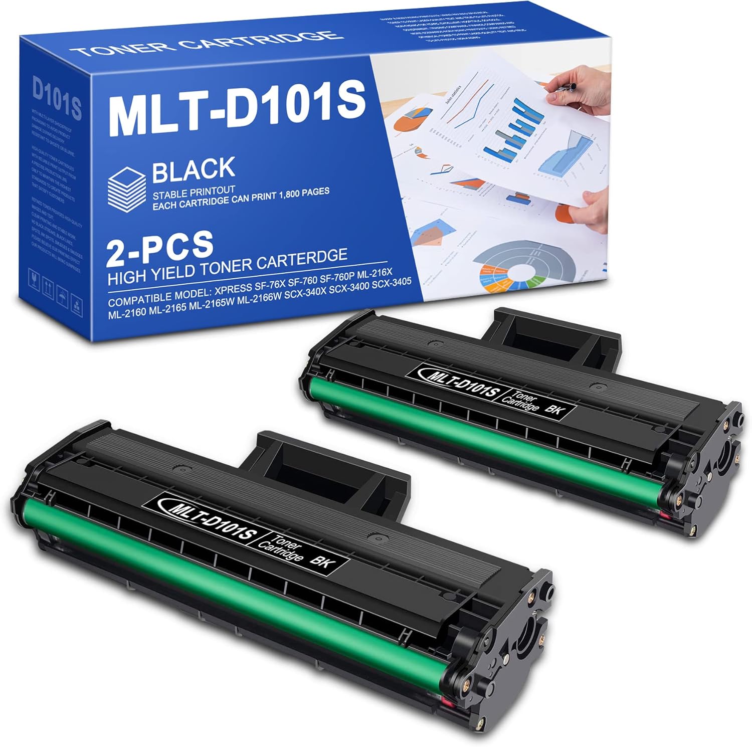 2 Pack Black D101S Compatible MLT-D101S (SU700A) Toner Cartridge Replacement for Xpress SCX-340x SCX-3405F SCX-3405FW SF-760 ML-2161 ML-2165w Printer Toner Cartridge - by TECHNETIUMINK Pack of 2