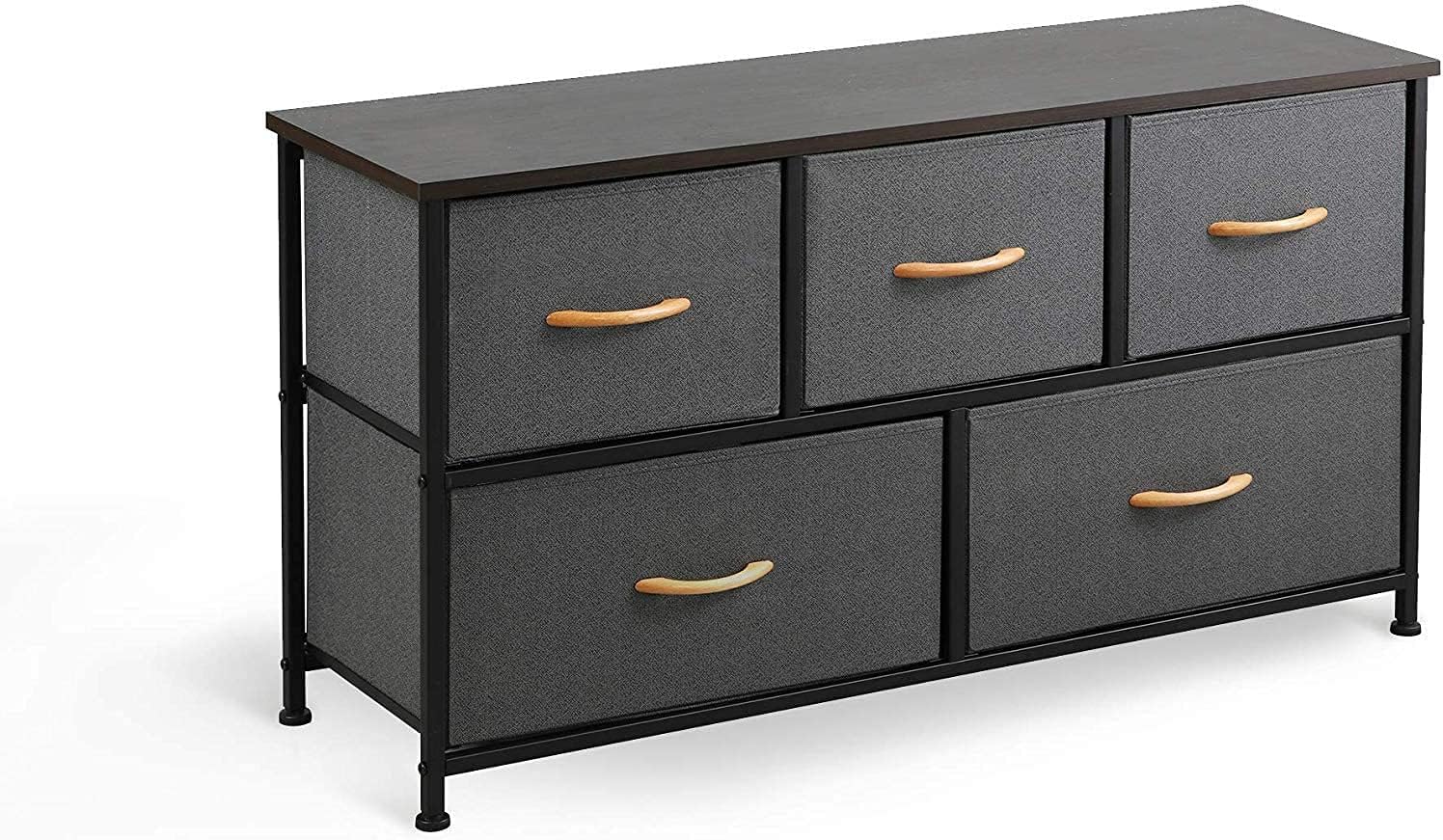 Somdot Dresser with 5 Easy Pull Drawers 39.4'' Wide Fabric Dresser Vertical Storage Tower Organizer Unit for Bedroom Office Laundry Closet Entryway Hallway Nursery Room, Black/Rustic Brown