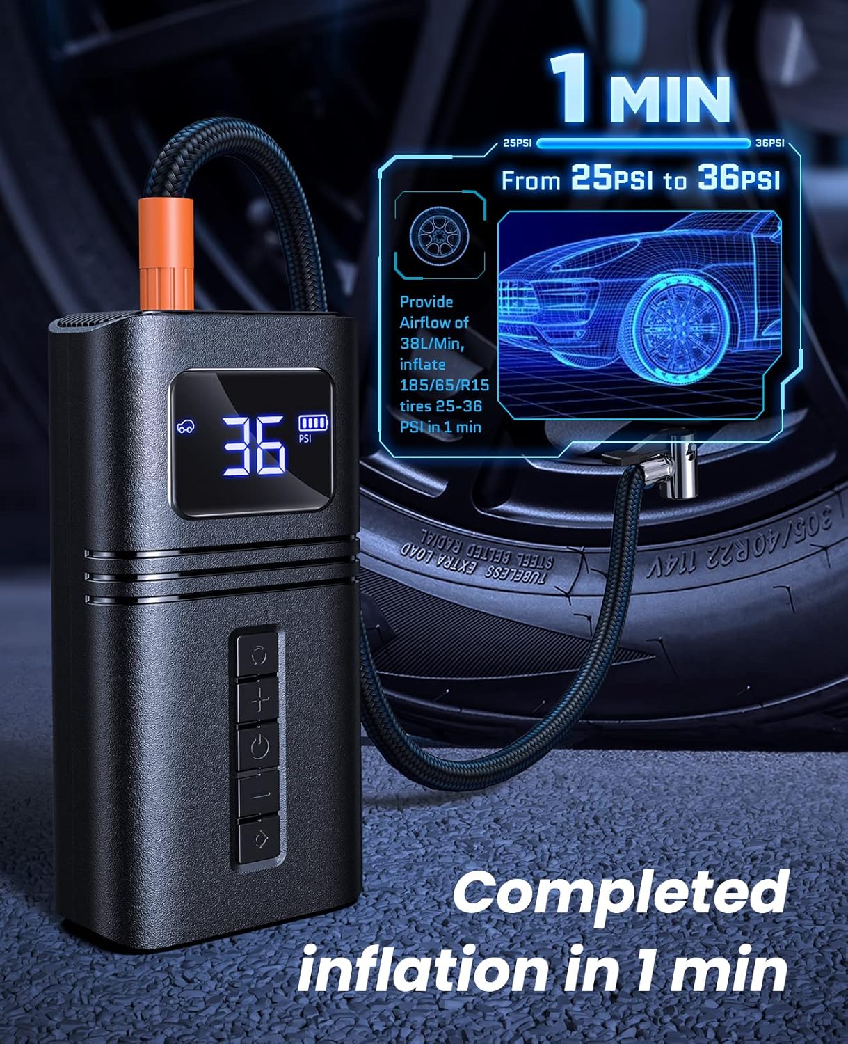 RYSEAB Tire Inflator Portable Air Compressor for Car Tire, [Cordless & Strong Power] Air Pump for Car Tire with 6000mAh Battery [Fast inflate 150PSI] Tire Pump with LED Light for Car Bike Motor Ball Pack of 2