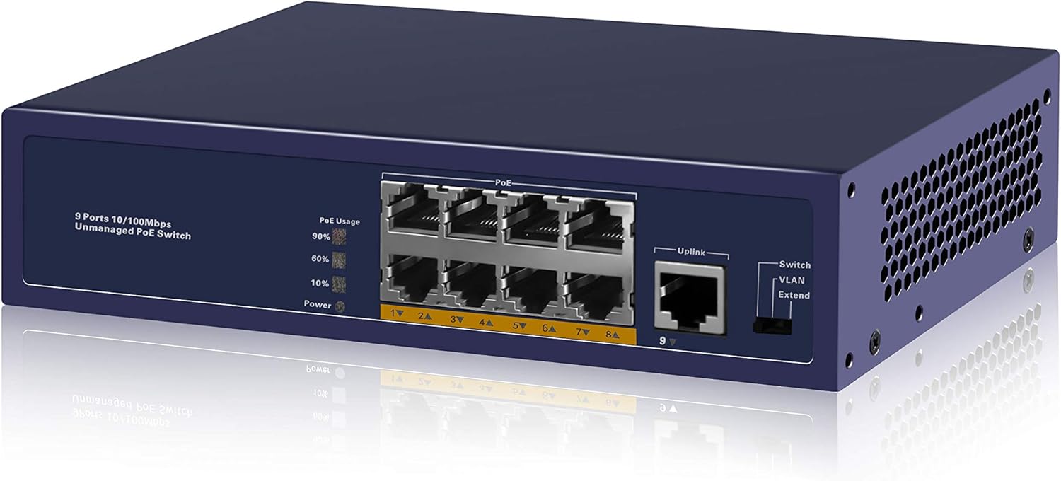 Huacomm 8 Port PoE Switch with Full PoE+ Ports Plug-and-Play Desktop for IP Camera Access Points IP Phone Metal Housing Ethernet Extended Unmanaged IEEE 802.3af/at 96W HC1709P Pack of 2