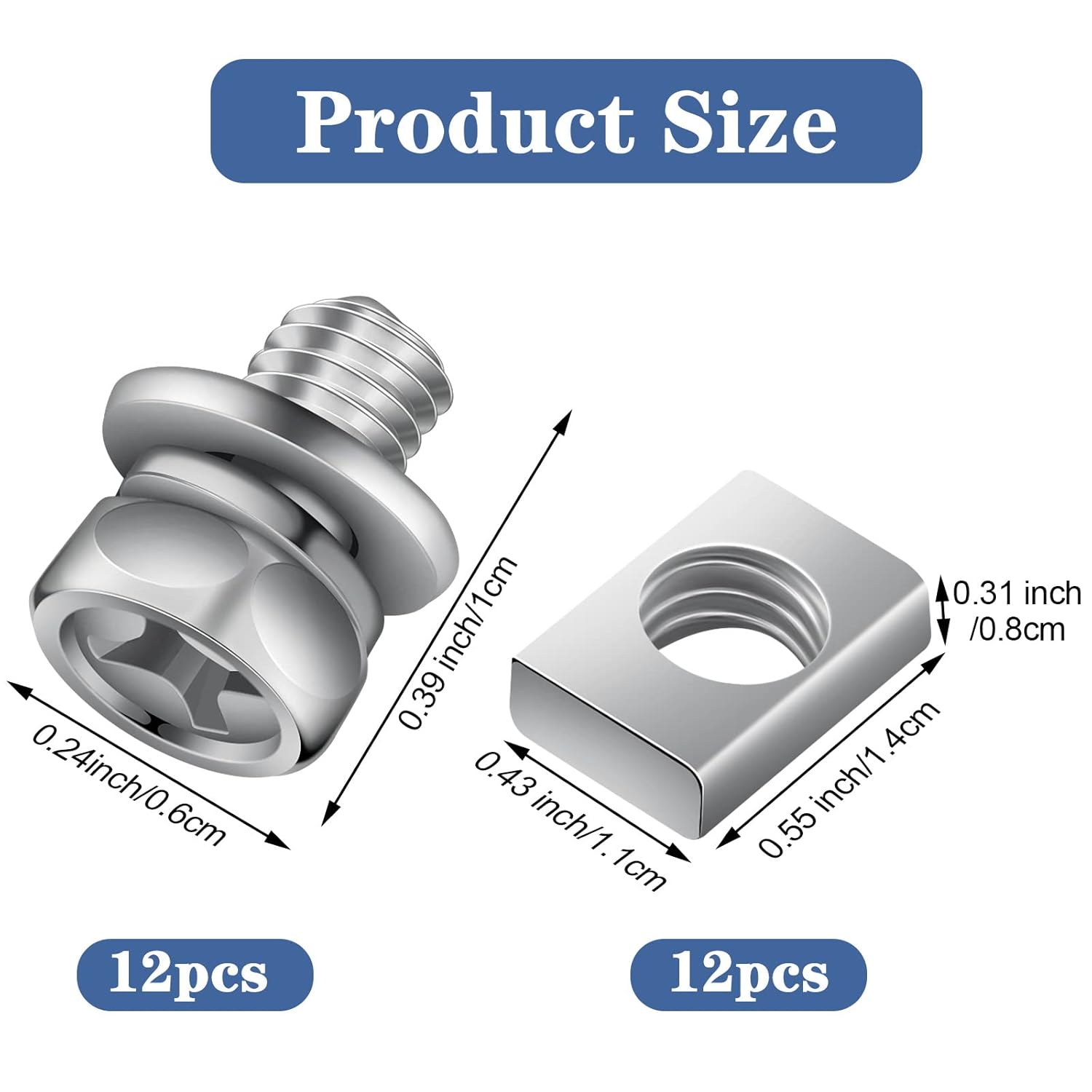 24 Pack Motorcycle Battery Terminal Nuts and Bolt Kit M6 X10mm Bolt Square Nut Kit Stainless Steel Motorcycle Battery Screw and Nut for ATV Bike Scooter