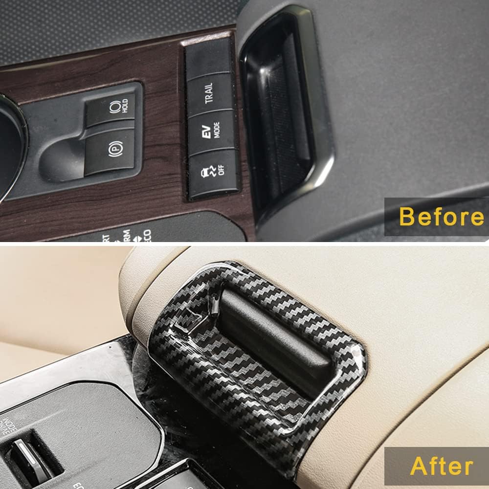 Interior Car Accessories for 2020 2021 2022 Toyota Highlander Armrest Box Button Switch Cover, ABS Carbon Fiber Print Sticker Frame