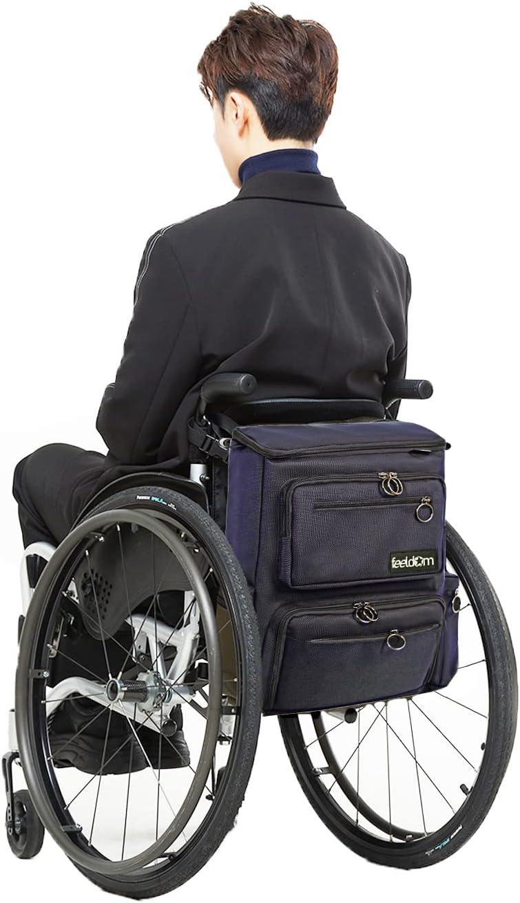 FEELDOM Wheelchair Bag, Fits Scooter - MAX Medium, Dark Navy - Water Resistant, Extra Storage Space, Durable, Premium Quality, Mobility Gear, Modern Chic Design, EZ Access