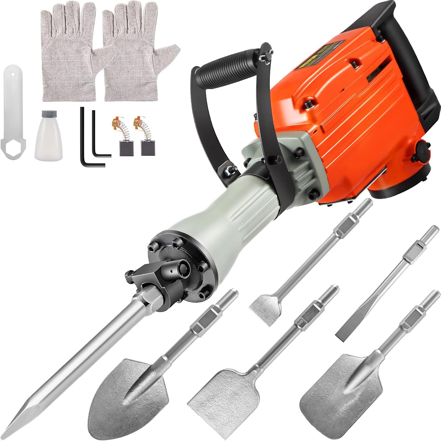 VEVOR Demolition Jack Hammer, 2200W Electric Demolition Jack Hammer w/ 4 Bits clay spade chisel & scraping chisel & flat chisel & pointed chisel, 1400 RPM Concrete Breaker, 360° ROTARY Electric Hammer